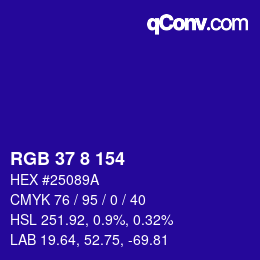 カラーコード: RGB 37 8 154 | qconv.com