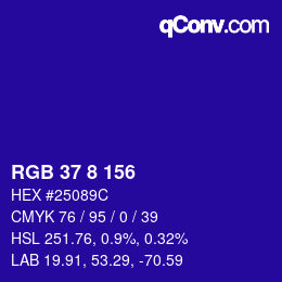 Color code: RGB 37 8 156 | qconv.com