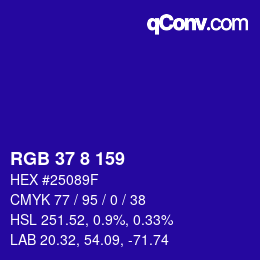 カラーコード: RGB 37 8 159 | qconv.com