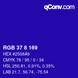 Color code: RGB 37 8 169 | qconv.com