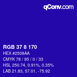 カラーコード: RGB 37 8 170 | qconv.com