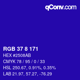 Color code: RGB 37 8 171 | qconv.com