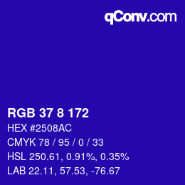 颜色代码: RGB 37 8 172 | qconv.com