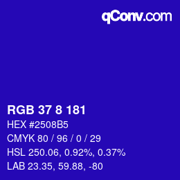 颜色代码: RGB 37 8 181 | qconv.com