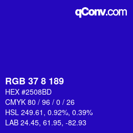 カラーコード: RGB 37 8 189 | qconv.com