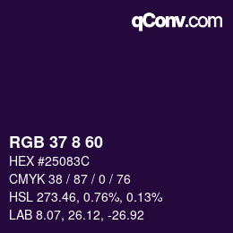 カラーコード: RGB 37 8 60 | qconv.com