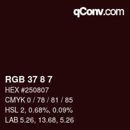 カラーコード: RGB 37 8 7 | qconv.com