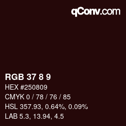 カラーコード: RGB 37 8 9 | qconv.com