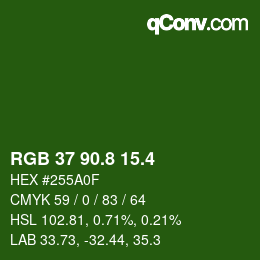 カラーコード: RGB 37 90.8 15.4 | qconv.com