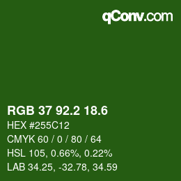 カラーコード: RGB 37 92.2 18.6 | qconv.com