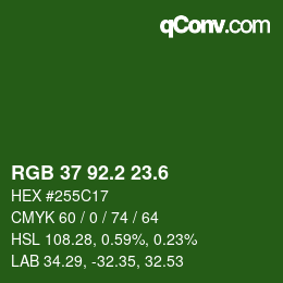 カラーコード: RGB 37 92.2 23.6 | qconv.com