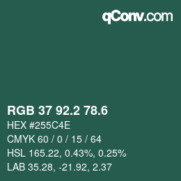 カラーコード: RGB 37 92.2 78.6 | qconv.com