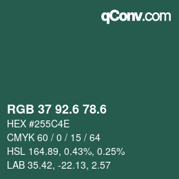 カラーコード: RGB 37 92.6 78.6 | qconv.com
