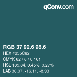 カラーコード: RGB 37 92.6 98.6 | qconv.com