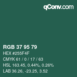 カラーコード: RGB 37 95 79 | qconv.com