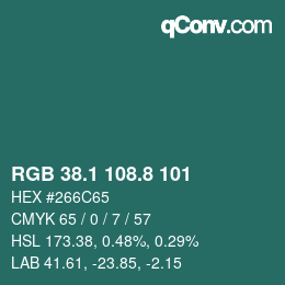 Color code: RGB 38.1 108.8 101 | qconv.com