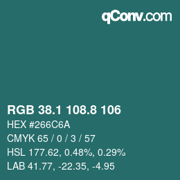 Color code: RGB 38.1 108.8 106 | qconv.com