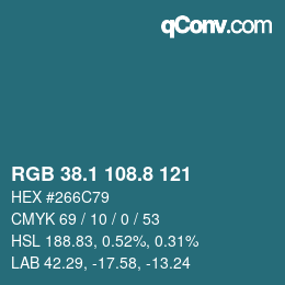 Color code: RGB 38.1 108.8 121 | qconv.com