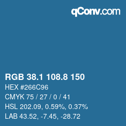 カラーコード: RGB 38.1 108.8 150 | qconv.com