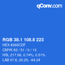 カラーコード: RGB 38.1 108.8 223 | qconv.com