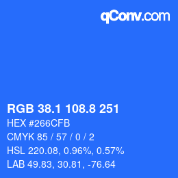 カラーコード: RGB 38.1 108.8 251 | qconv.com