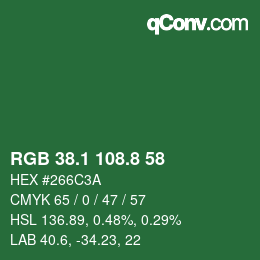 カラーコード: RGB 38.1 108.8 58 | qconv.com