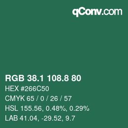 カラーコード: RGB 38.1 108.8 80 | qconv.com