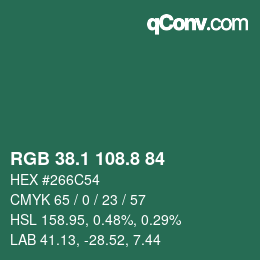 カラーコード: RGB 38.1 108.8 84 | qconv.com