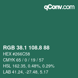カラーコード: RGB 38.1 108.8 88 | qconv.com