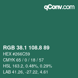 カラーコード: RGB 38.1 108.8 89 | qconv.com