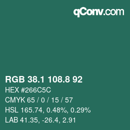 Farbcode: RGB 38.1 108.8 92 | qconv.com