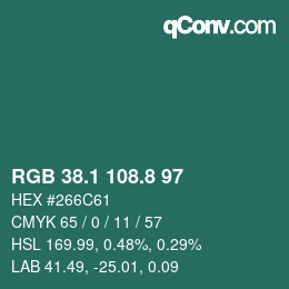 Color code: RGB 38.1 108.8 97 | qconv.com