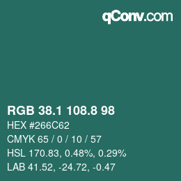 Color code: RGB 38.1 108.8 98 | qconv.com