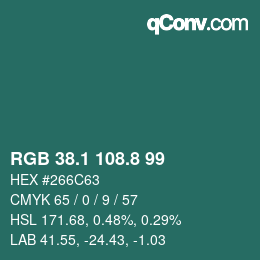 カラーコード: RGB 38.1 108.8 99 | qconv.com