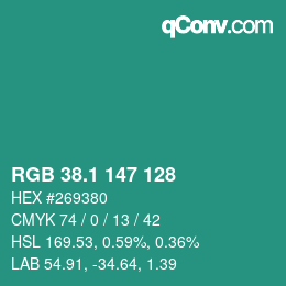 カラーコード: RGB 38.1 147 128 | qconv.com