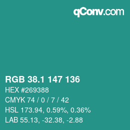 カラーコード: RGB 38.1 147 136 | qconv.com