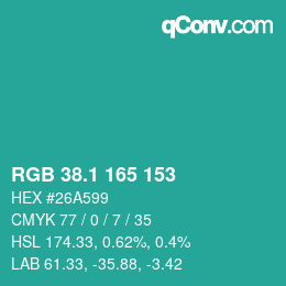 カラーコード: RGB 38.1 165 153 | qconv.com