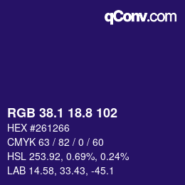 カラーコード: RGB 38.1 18.8 102 | qconv.com