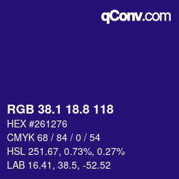 カラーコード: RGB 38.1 18.8 118 | qconv.com