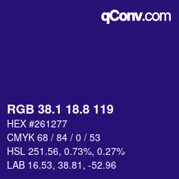 カラーコード: RGB 38.1 18.8 119 | qconv.com