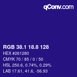カラーコード: RGB 38.1 18.8 128 | qconv.com