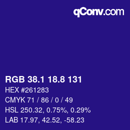 カラーコード: RGB 38.1 18.8 131 | qconv.com