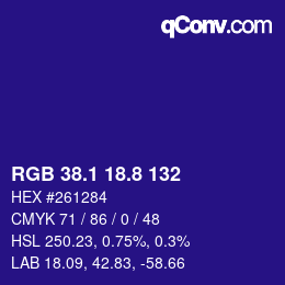 カラーコード: RGB 38.1 18.8 132 | qconv.com
