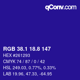 カラーコード: RGB 38.1 18.8 147 | qconv.com