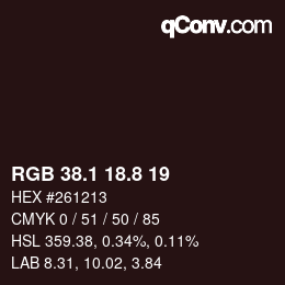 Color code: RGB 38.1 18.8 19 | qconv.com