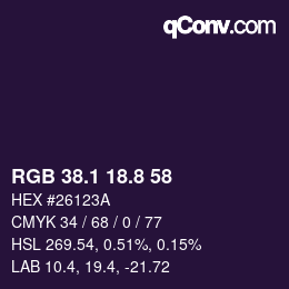 Color code: RGB 38.1 18.8 58 | qconv.com