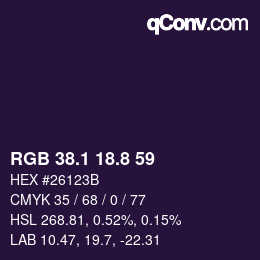 カラーコード: RGB 38.1 18.8 59 | qconv.com