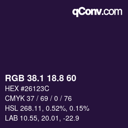 Color code: RGB 38.1 18.8 60 | qconv.com