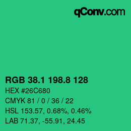 カラーコード: RGB 38.1 198.8 128 | qconv.com