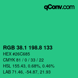 カラーコード: RGB 38.1 198.8 133 | qconv.com